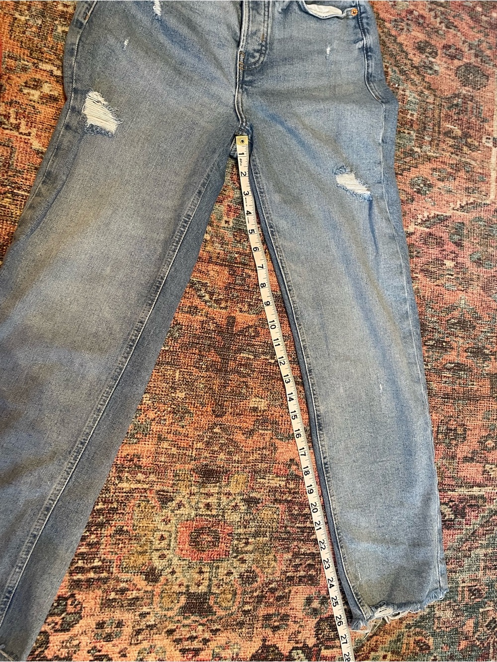 Old Navy Women's Light Blue Distressed Sky-Hi Straight Cut Botton-Fly Jeans - Picture 9 of 11